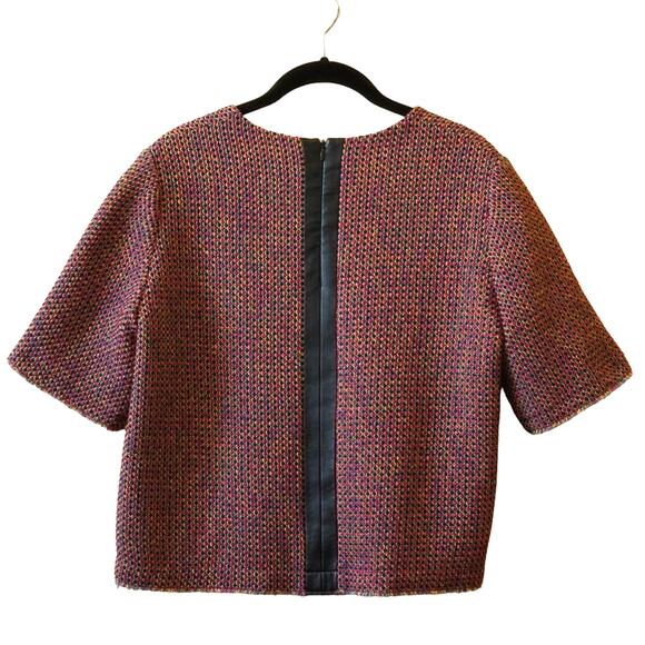 Sandro Crochet Tweed Boxy Cropped Short Sleeve Blouse Zip Top Size 2 Medium - Picture 2 of 10